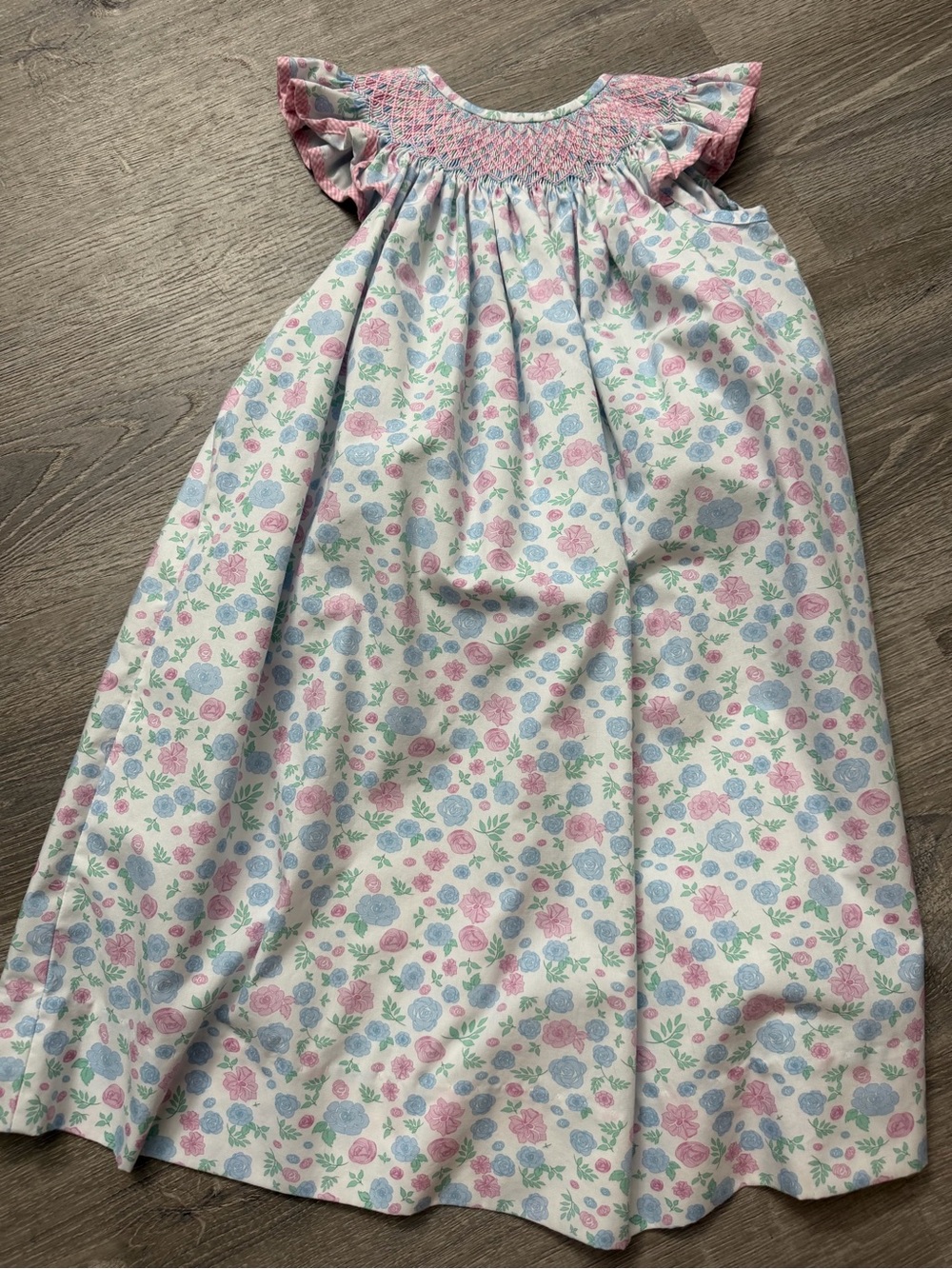 Smocked Floral Cotton Dress for Girls - Pink & Blue